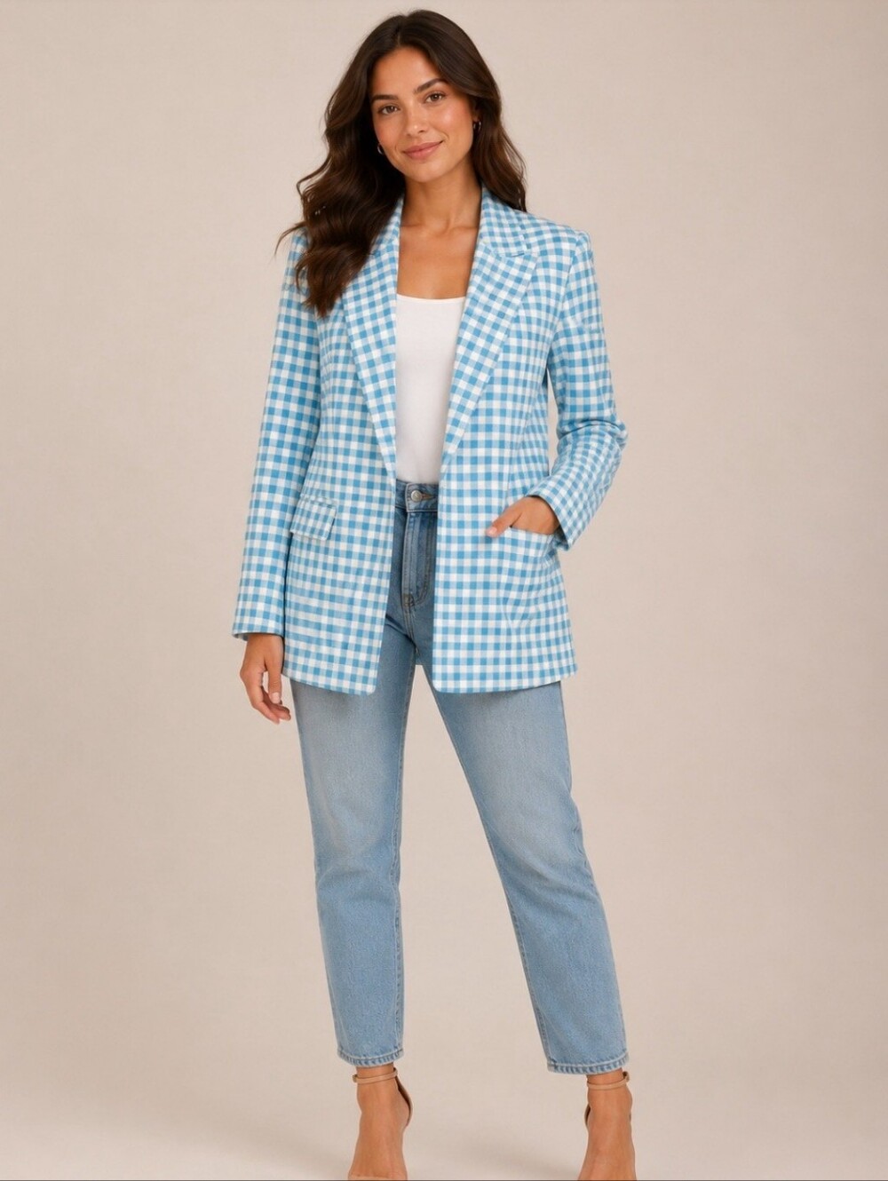 Zara Gingham Checked Single Button Blazer size M